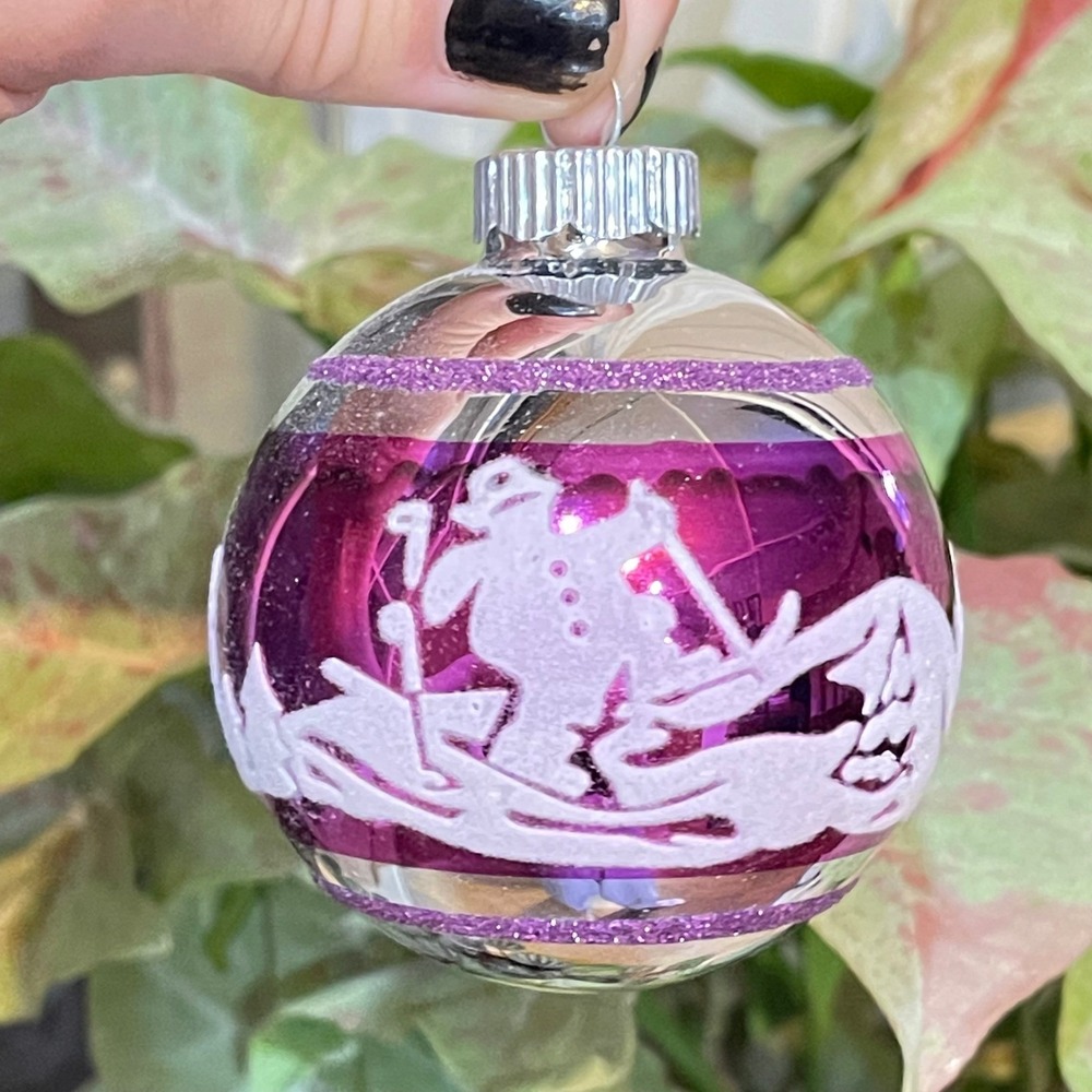 Christopher Radko Shiny Brite Christmas‎ Snowman Purple Silver Flocked Ornament